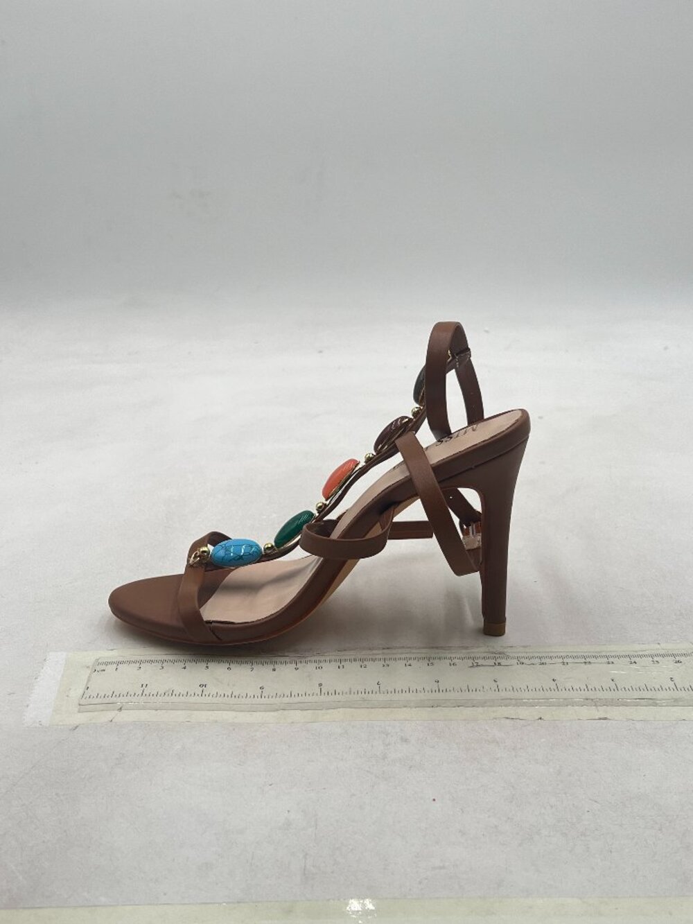 miss left Brown Gorgeous T-Strap Buckled Jewelled Gladiator Open Toe Sandals